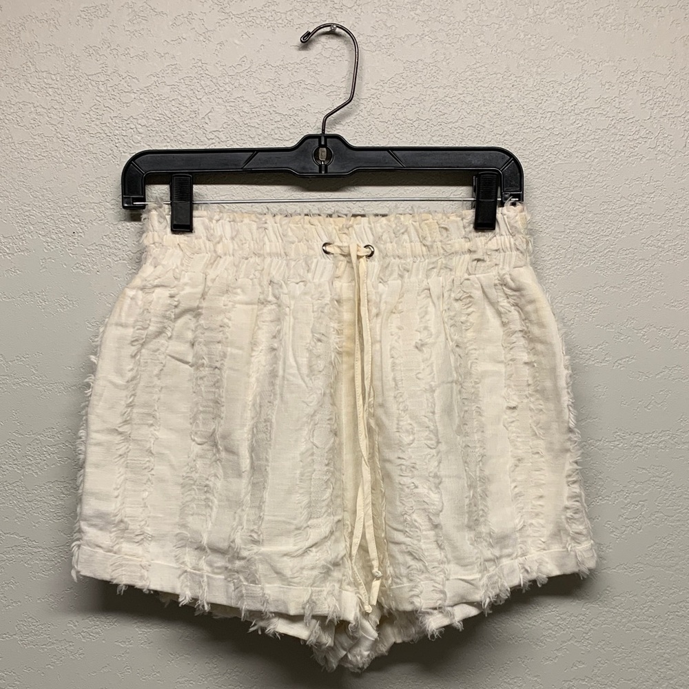 Callahan High Waist Cream Frayed Shorts - Picture 1 of 4